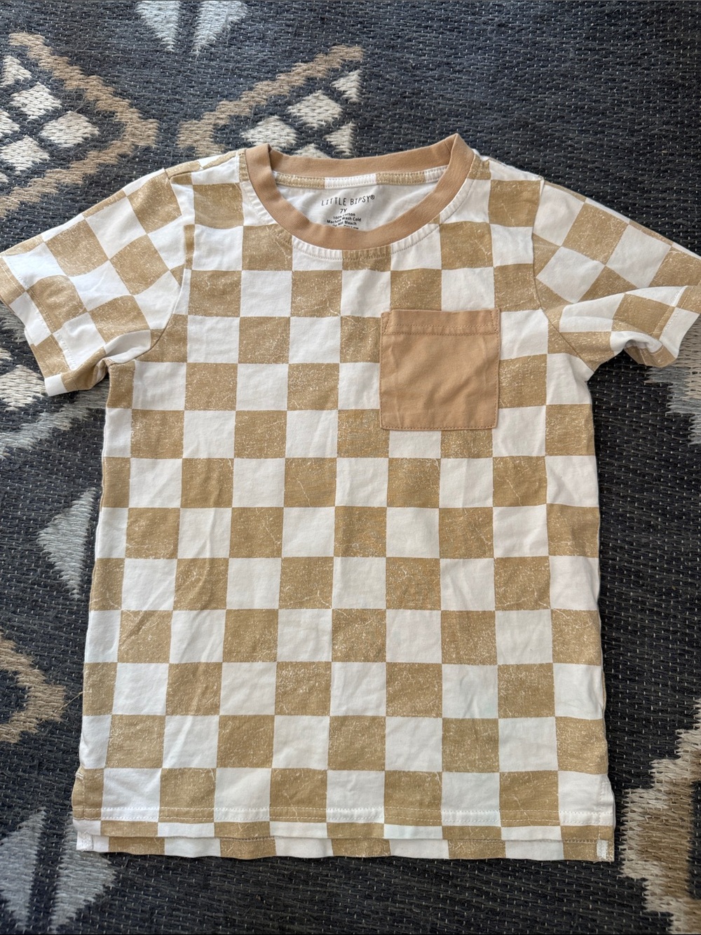 Little Bipsy Tan & White Checkerboard Pocket Tee